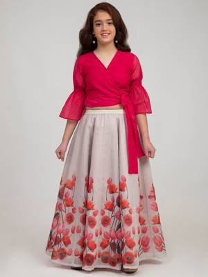 Pink Printed Silk Blend Lehenga Choli Set 1