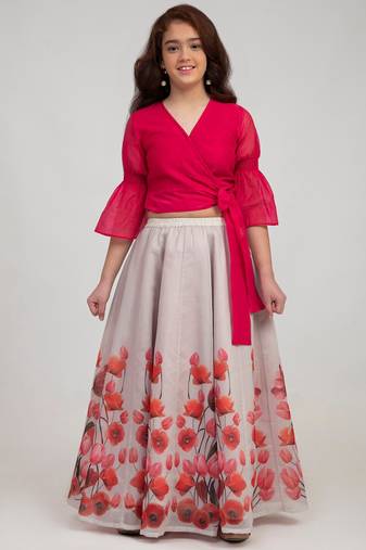 Pink Printed Silk Blend Lehenga Choli Set