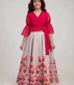 Pink Printed Silk Blend Lehenga Choli Set