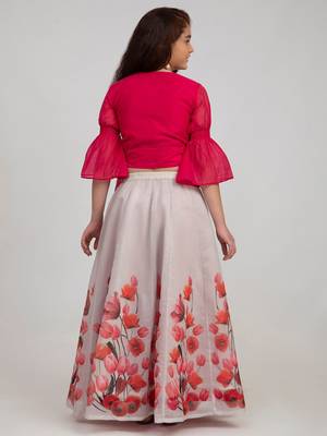 Pink Printed Silk Blend Lehenga Choli Set 2