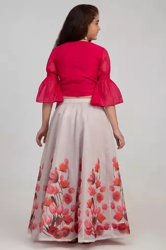 Pink Printed Silk Blend Lehenga Choli Set