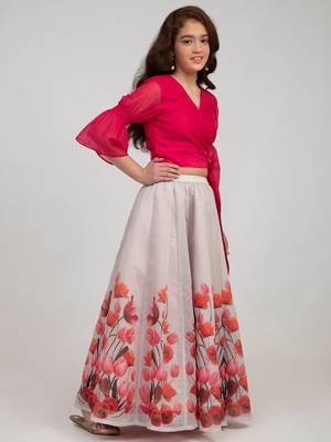 Pink Printed Silk Blend Lehenga Choli Set 3