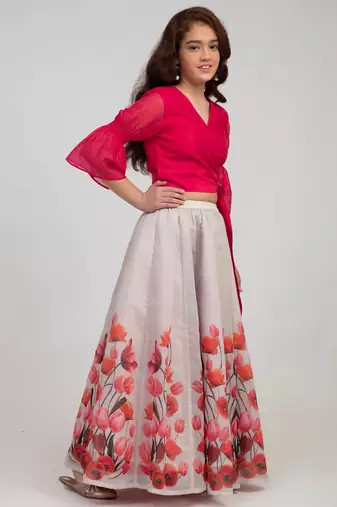 Pink Printed Silk Blend Lehenga Choli Set