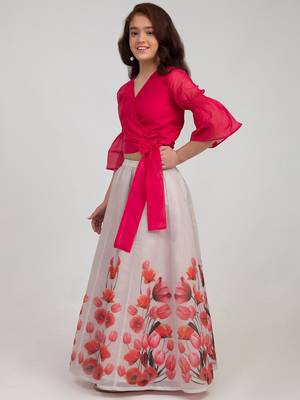 Pink Printed Silk Blend Lehenga Choli Set 4