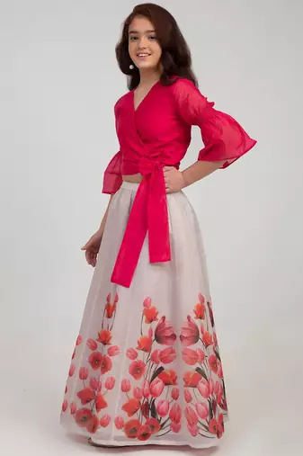 Pink Printed Silk Blend Lehenga Choli Set