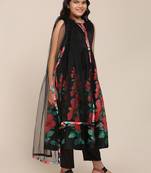 Black Printed Silk blend Kurta Set