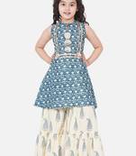 Blue Printed Cotton Blend Kurta Set