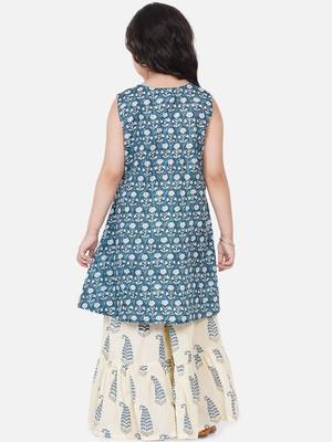 Blue Printed Cotton Blend Kurta Set 2