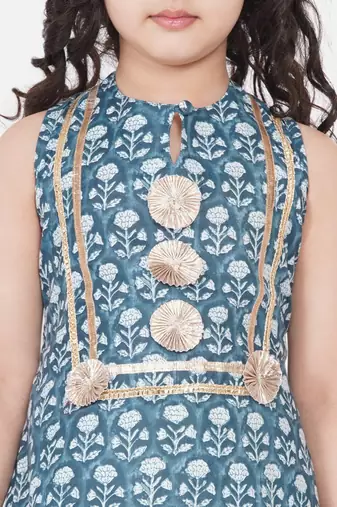 Blue Printed Cotton Blend Kurta Set