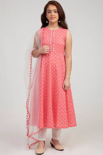 Pink Printed Pure Cotton Kurta Set