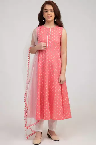 Pink Printed Pure Cotton Kurta Set