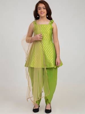 Green Solid Silk Blend Kurta Set 1
