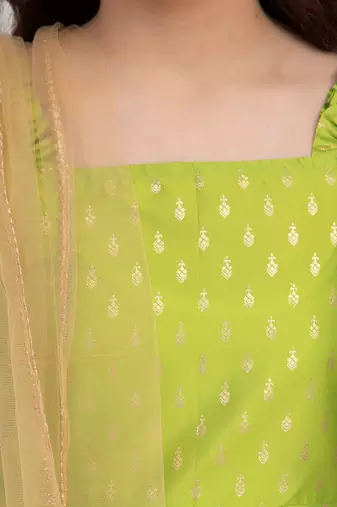 Green Solid Silk Blend Kurta Set