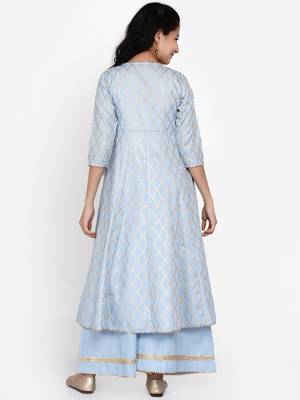 Blue Printed Cotton Blend Kurta Set 2