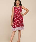 Maroon Printed Poly Silk Flared Dress