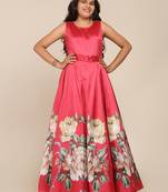 Coral Printed Poly Silk Maxi Dress