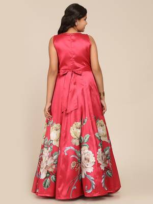 Coral Printed Poly Silk Maxi Dress 2