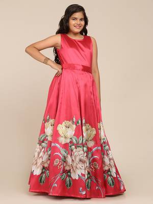 Coral Printed Poly Silk Maxi Dress 3