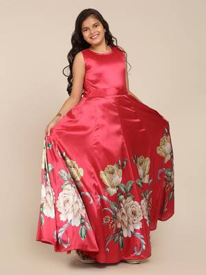 Coral Printed Poly Silk Maxi Dress 5