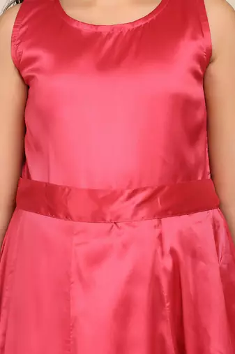 Coral Printed Poly Silk Maxi Dress