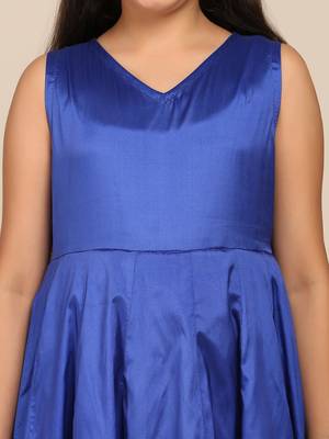 Blue Printed Poly Silk Maxi Dress 5