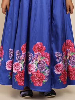 Blue Printed Poly Silk Maxi Dress 6