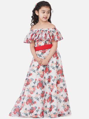 White Printed Poly Silk Maxi Dress 1