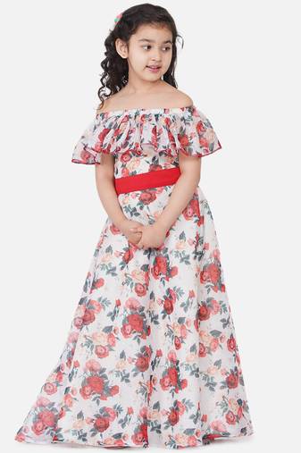 White Printed Poly Silk Maxi Dress