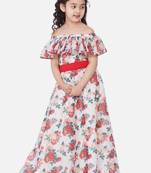 White Printed Poly Silk Maxi Dress