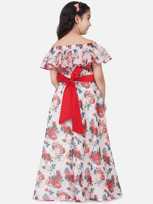 White Printed Poly Silk Maxi Dress 2