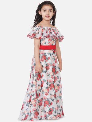 White Printed Poly Silk Maxi Dress 3