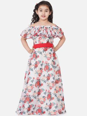 White Printed Poly Silk Maxi Dress 5