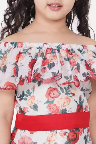 White Printed Poly Silk Maxi Dress