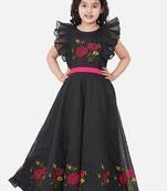 Black Embroidered Poly Silk Maxi Dress