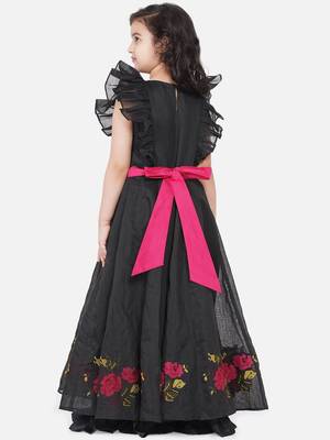 Black Embroidered Poly Silk Maxi Dress 2