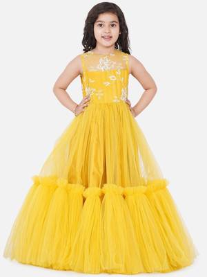 Yellow Embellished Silk Maxi Dress 1