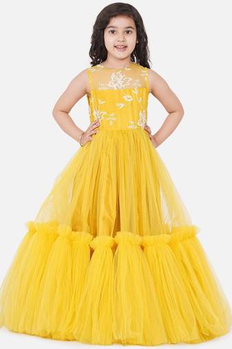 Yellow Embellished Silk Maxi Dress
