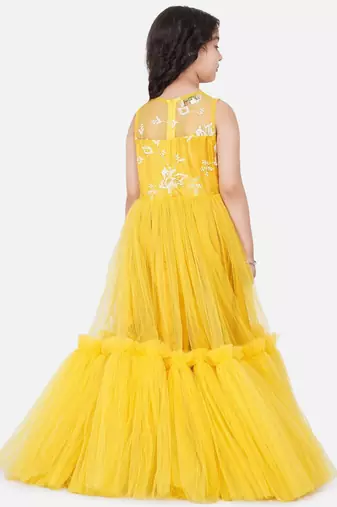Yellow Embellished Silk Maxi Dress