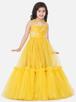 Yellow Embellished Silk Maxi Dress 3