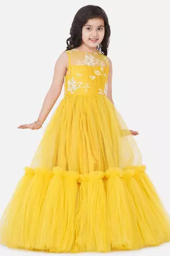 Yellow Embellished Silk Maxi Dress