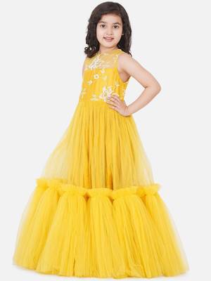 Yellow Embellished Silk Maxi Dress 4