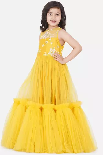 Yellow Embellished Silk Maxi Dress