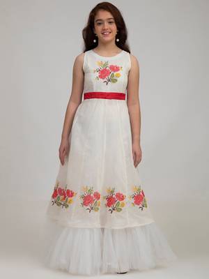 White Embroidered Silk Maxi Dress 1