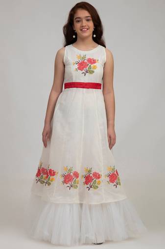 White Embroidered Silk Maxi Dress