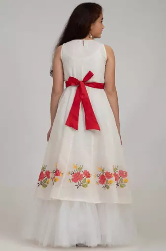 White Embroidered Silk Maxi Dress