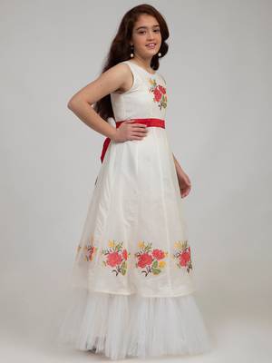 White Embroidered Silk Maxi Dress 3