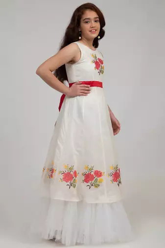 White Embroidered Silk Maxi Dress