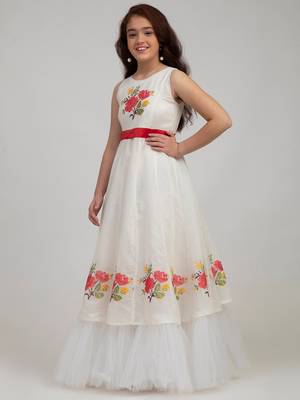 White Embroidered Silk Maxi Dress 4