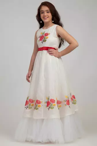 White Embroidered Silk Maxi Dress