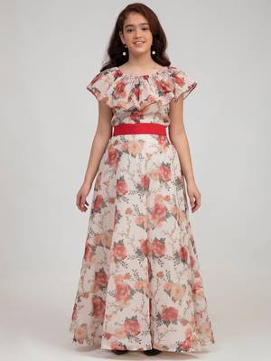 White Printed Silk Maxi Dress 1